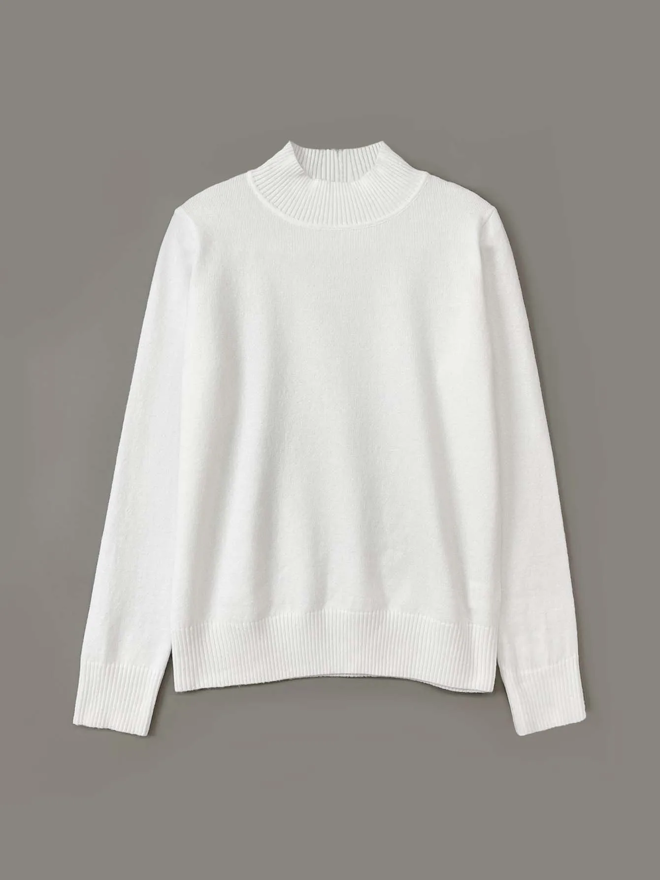 2024 Winter Korean Style Half High Collar Long Sleeve Slim Knitted Cuff Split Bottom Shirt Top Solid Color Sweater