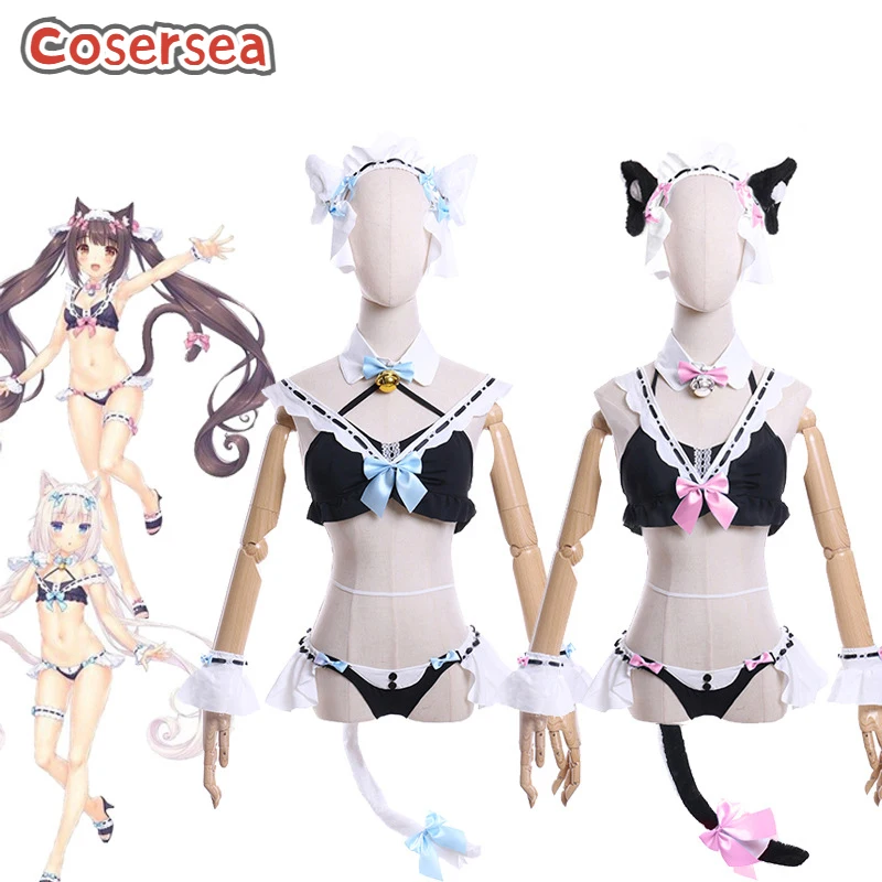 

Cosersea Nekopara Chocola Vanilla Cosplay Costume Sexy Cat Maid Servant Dress Bikini Swimsuit Costume Party Outfit Fullset Suit