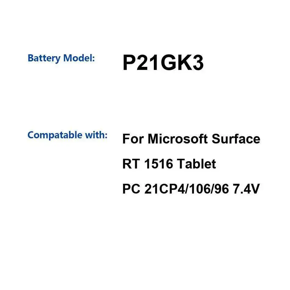 

Laptop Battery 4120Mah For Microsoft Surface RT 1516 21CP4 106 96 Reliable Replacement P21GK3 High Compatibility