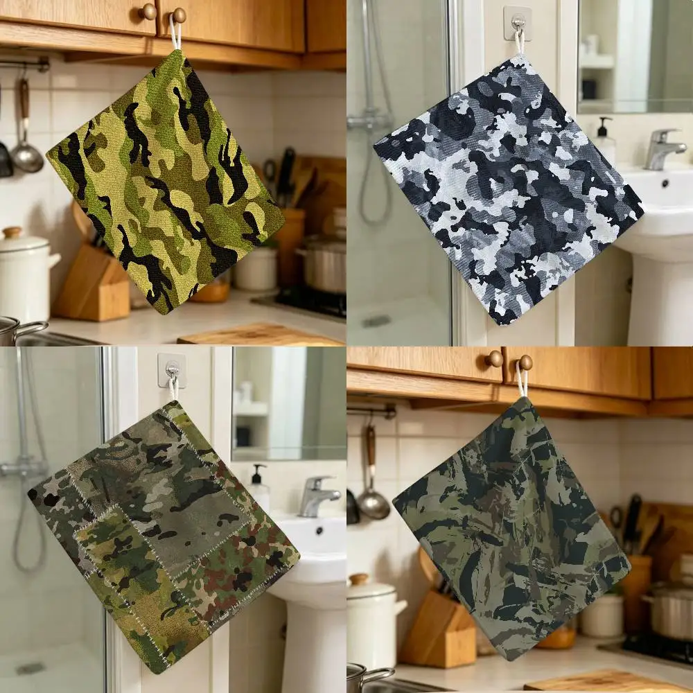 Outdoor Tactical Army Camouflage Polyester Hanging Kitchen Hand Towel Durable Wear Resistant  Versatile Use Throughout Home