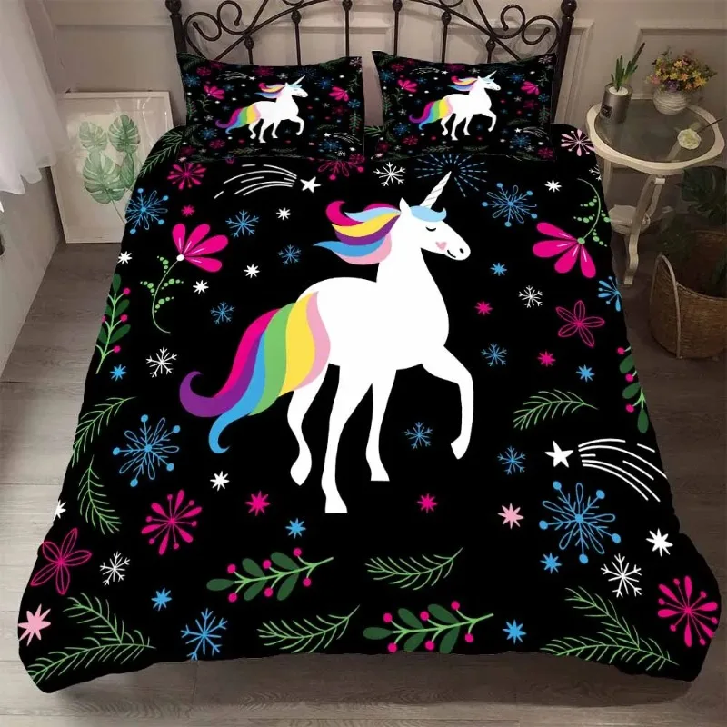 

Dropship Unicorns Bed Linens Bedding Dream Cartoon Unicorn Bedcover Set Thick Kids Full King Size Comforter Cover Pillow Cover