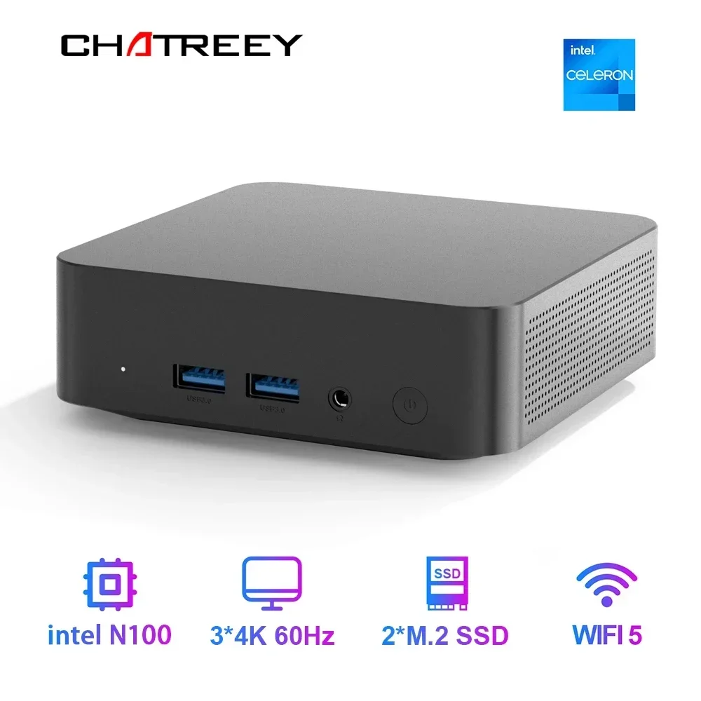 Chatreey T9 Mini PC Intel Alder Lake N100 Windows 11 Ultra Small Pocket Computer Dual SSD Full Function Type-C 4K 60Hz RGB