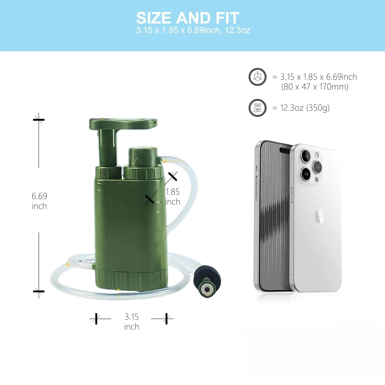 منقي مياه محمول بالضغط اليدوي في الهواء الطلق، مياه شرب مفلترة مباشرة للمغامرة الخارجية الشخصية