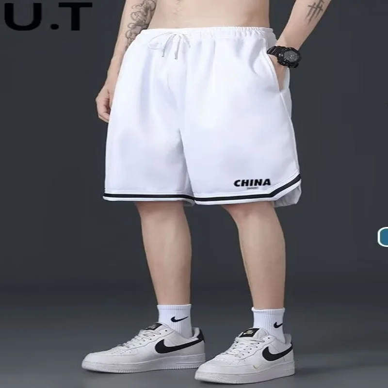 

Trendy straight mesh shorts for men's summer five quarter pants, youth sports pants, drawstring 2025 new shorts