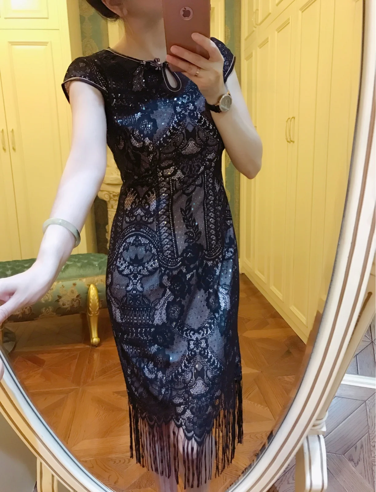 

Шелковое кружевное платье-ципао с богатой вышивкой, приталенное, с бахромой, летнее, модное, женское