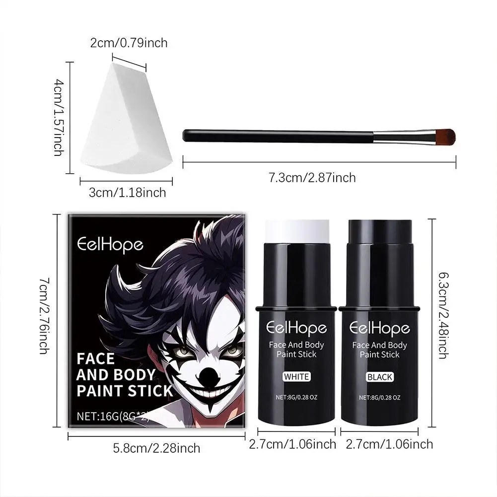 Black & White Face Body Paint Kit with Brushes Long-Lasting Makeup For Halloween Festive Fun Makeup Accessories Makeup Set