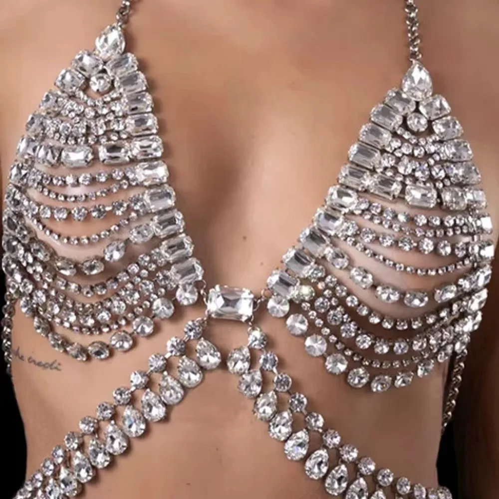 Body Chain Europe And The United States Exaggerated Shiny Full Rhinestone Bra Woman Fashion Catwalk Sexy Bikini Thong