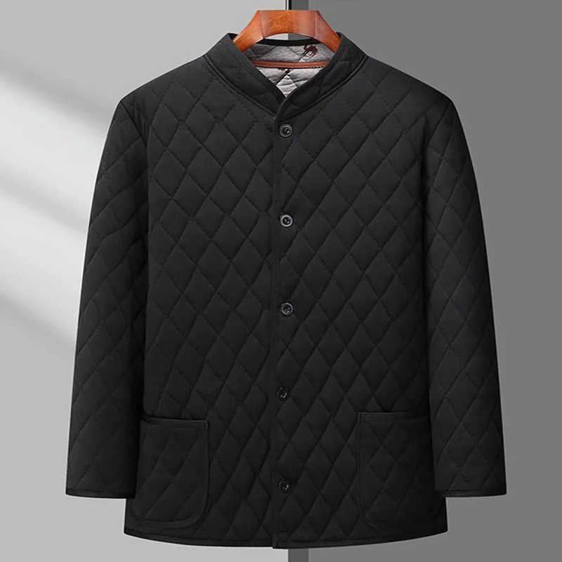 

Мужское утепленное хлопковое пальто на флисовой подкладке для дома, теплое, для мужчин среднего и старшего возраста, на пуговицах, однотонное, длинное