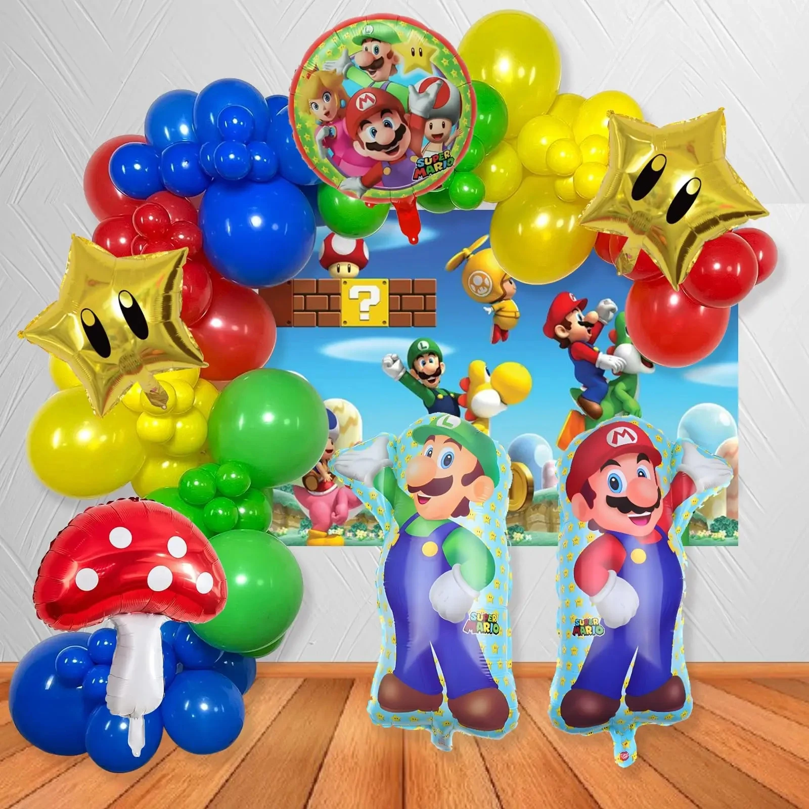 1set Super Brothers Mario Theme Balloon Garland Arch Kit Set Red Blue Green Latex Ball Children Birthday Party Baby Shower Decor