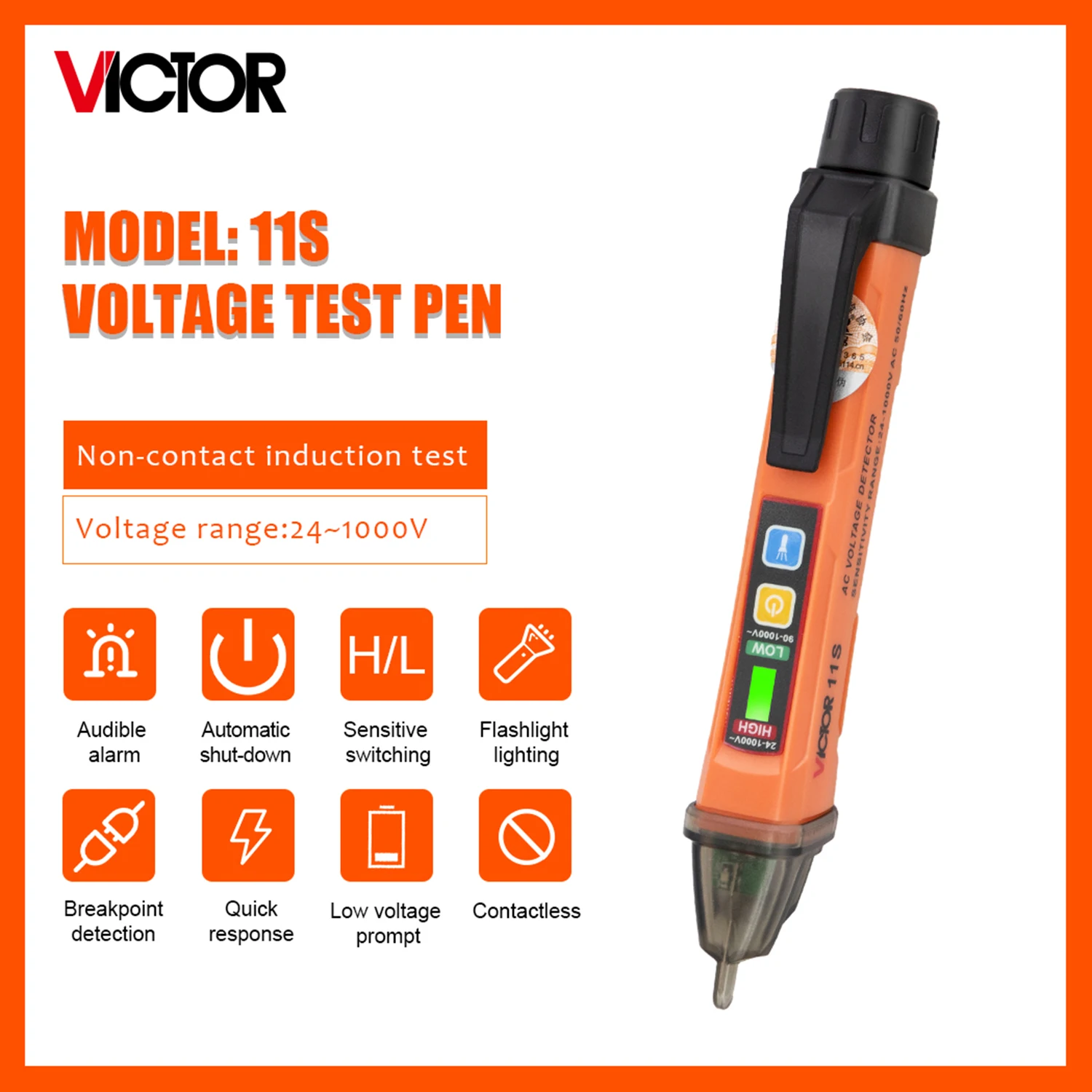 

VICTOR 10S 11S Non-contact AC Voltage Detector AC voltage Induction Range 90-1000V Power Meter With Sound&Light Alarm Function.