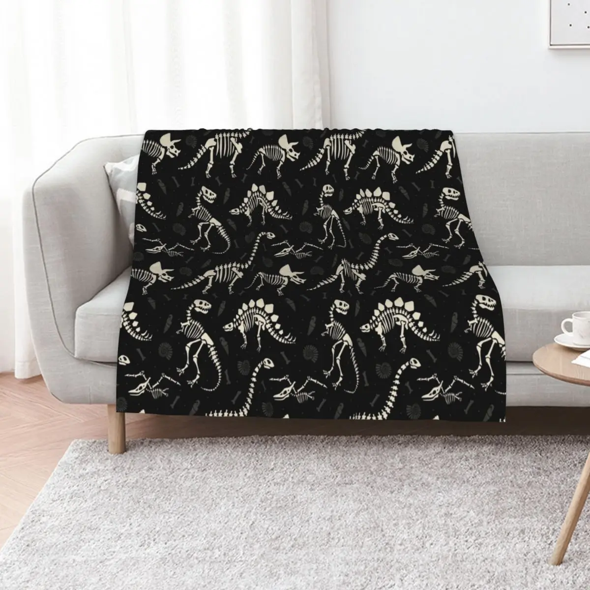 Dinosaur Fossils in Black Throw Blanket Sofa Throw Designers for babies christmas decoration Quilt Soft Big Blankets