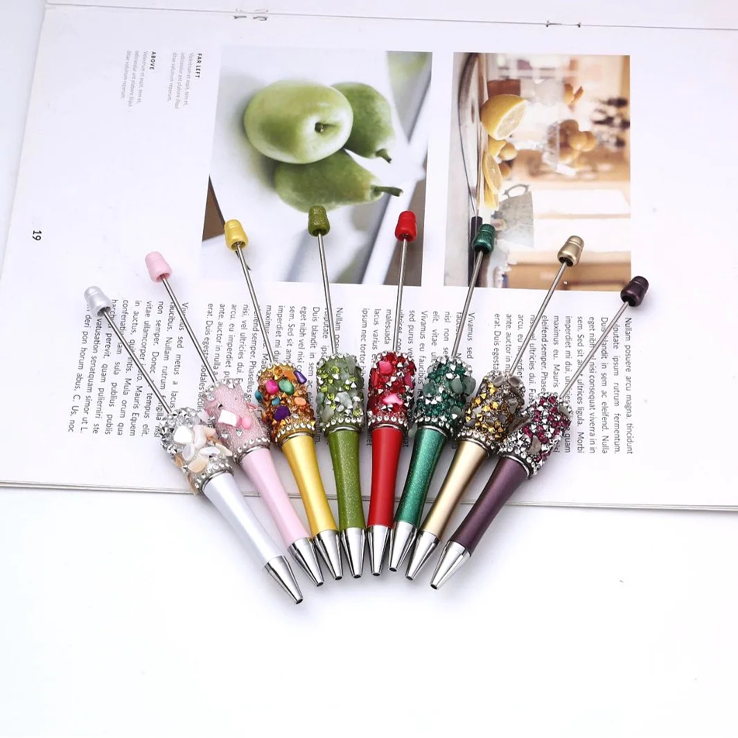 50Pcs Creative DIY Shell Stone Beaded Pen Diamond Glitter Shining Bead Ballpoint Pen School Office Wholesale Stationery Supplies