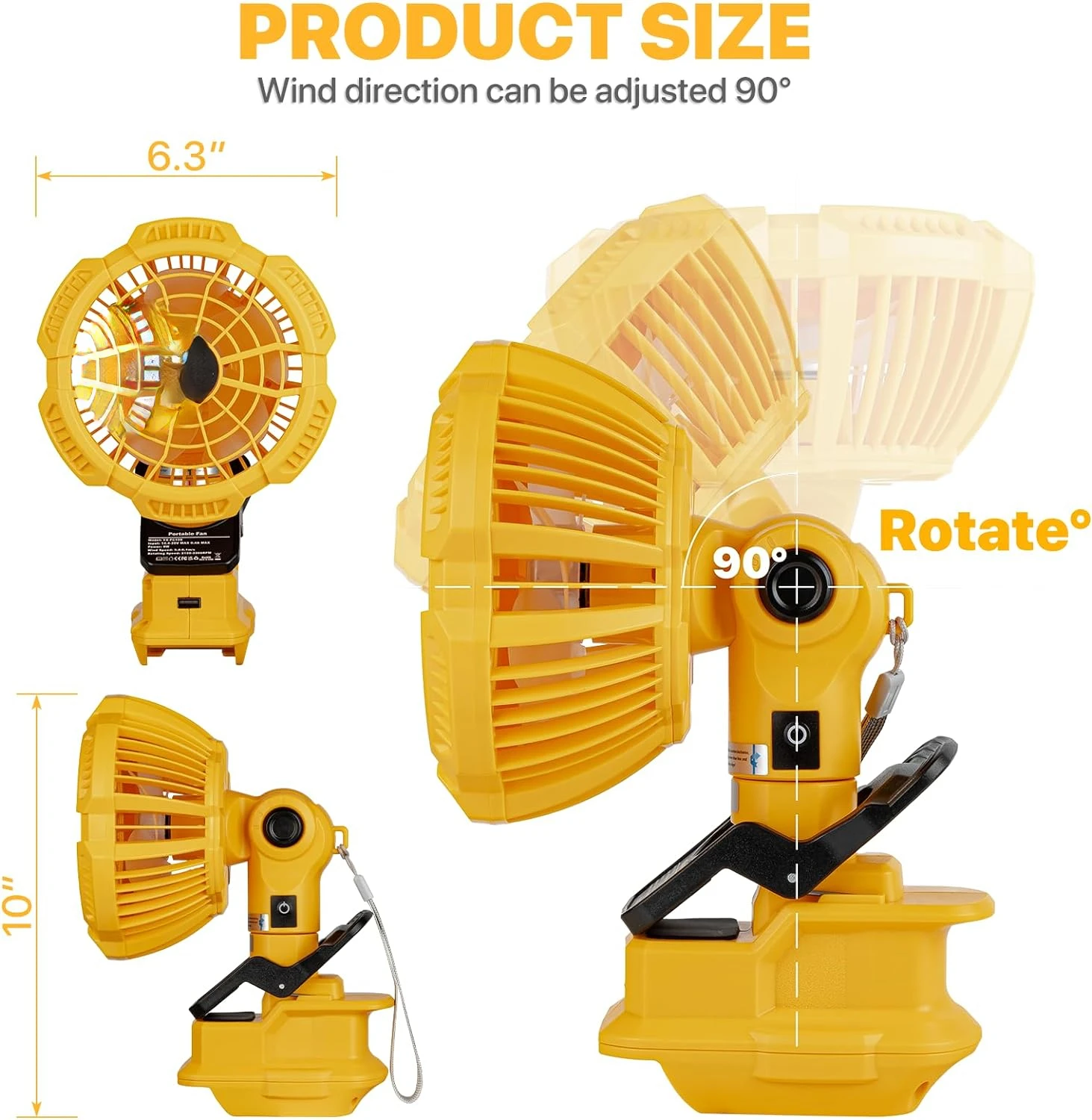 Ventilador inalámbrico de 3 velocidades, dispositivo con batería de litio de 20V/60V, con puerto de carga USB, para dormitorio, exterior, Camping y trabajo