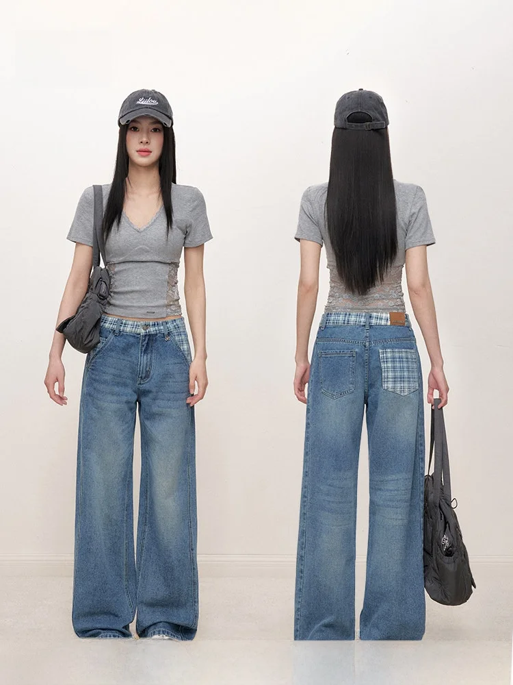 

Lii.Liilou Wide Leg Denim Jeans Printed Relaxed Feel Color Blo Inner Waist High Waist Cotton Stretch Zipper Closure Spring ...