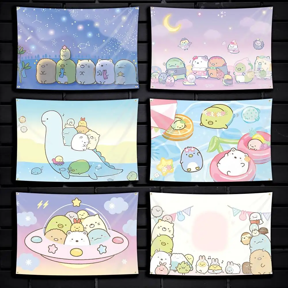 Cute S-Sumikko Gurashi Flag Tapestry Banner for Bedroom Living Room Outdoor Camping Custom Supported