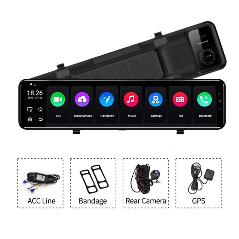 Android10.0 12Inch Car RearView Mirror Stream Media Dual Lens 1080P Camera ADAS DVR Dash 4G Wifi GPS Navigator
