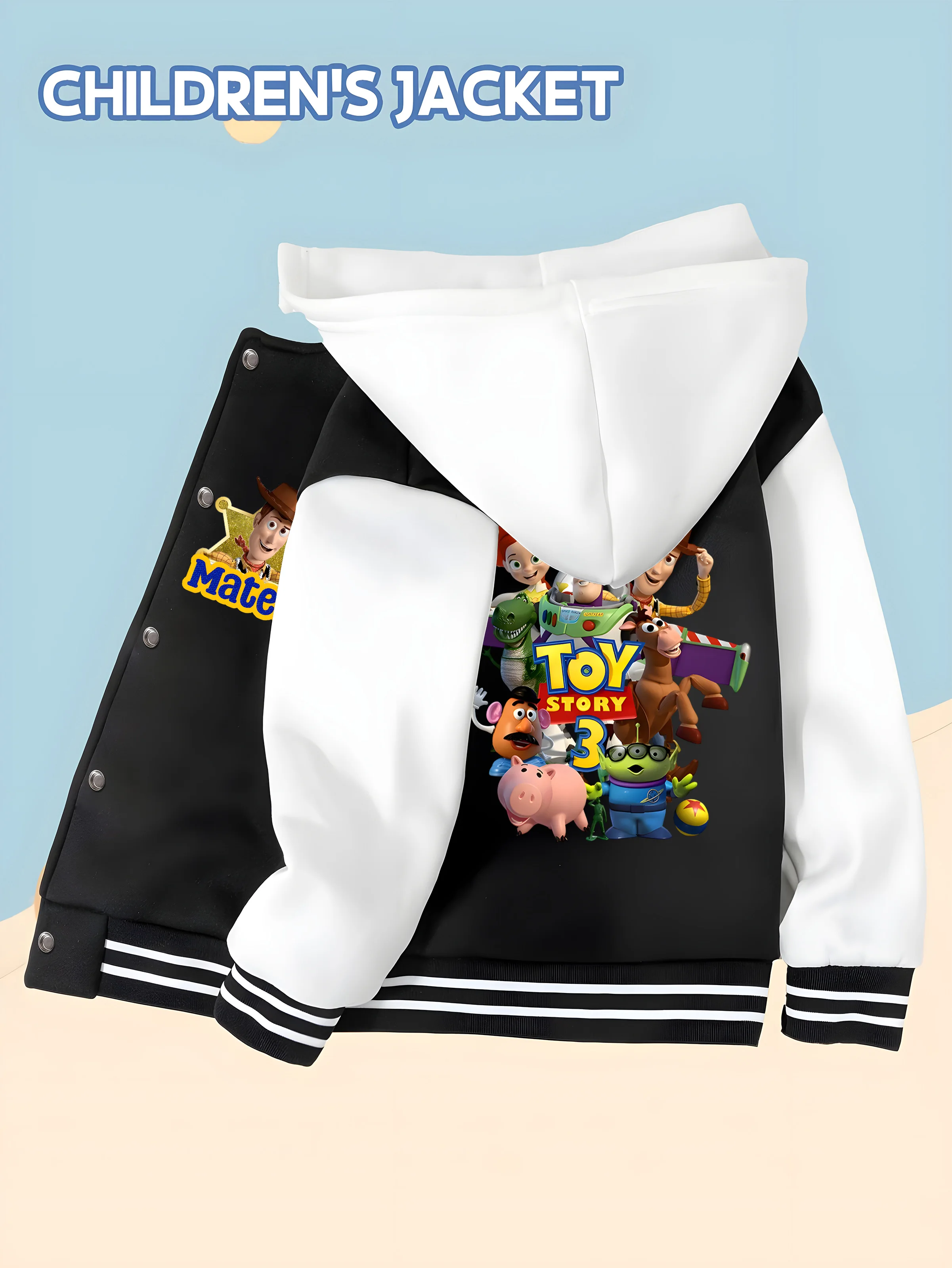 

MINISO Disney Boys' Baseball Jacket - Toy Story 3 classic print, relive the excitement of animation, durable fabric
