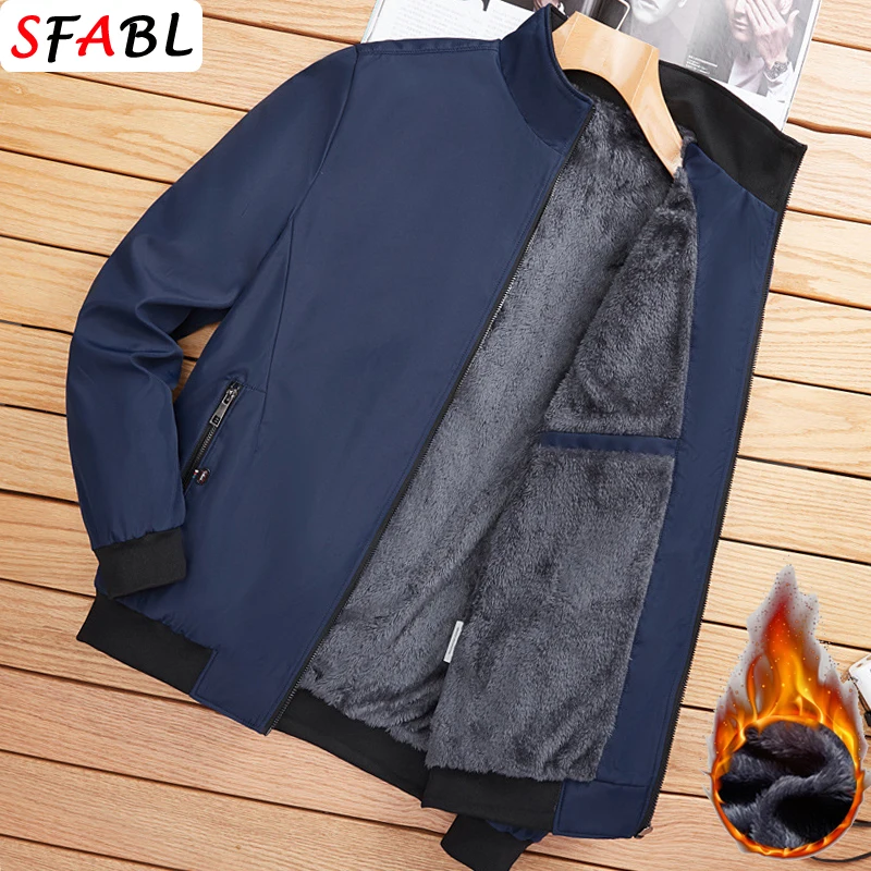 Luxury Autumn Winter Warm Parka Jacket Men Fleece Casual Vintage Parkas Outerwear Solid Color Mens Fashion Stand Collar Jackets