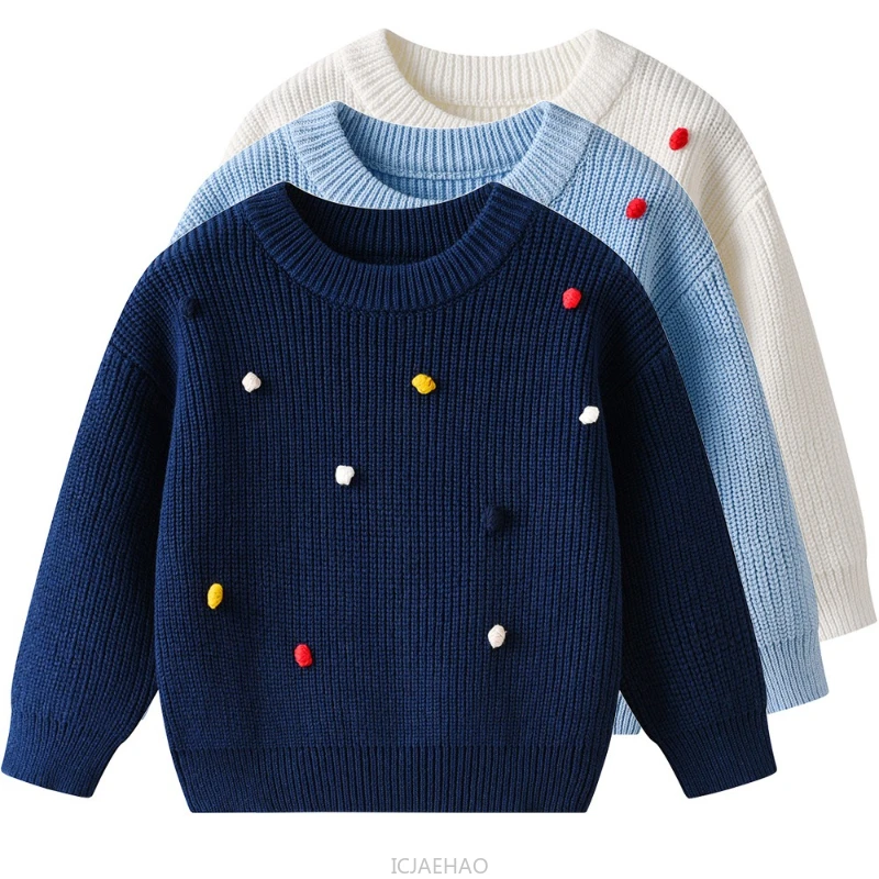

Teen Girl Clothes 2025 Winter Kids Knit Sweater Costumes Baby Girls Basic Pullover Handmade Bobble Casual Children Top Outfits