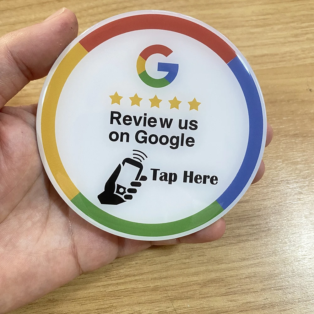 10cm Google Reviews NFC Desktop Stickers Epoxy Material 13.56MHz NFC215 Chip 504Bytes NFC Google Tap Review Display Plate