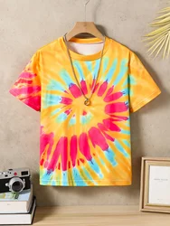 Kids Clothes Boys' Summer 3D Tie-Dye Rainbow T-Shirt Casual Crew Neck Children Top Short Sleeve Kids T Shirt Children's Clothing