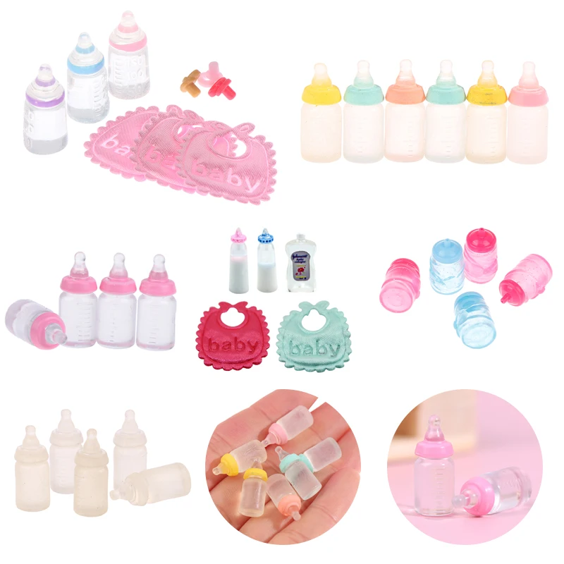 1set 1:12 Dolls House Miniature Baby Bottles Shampoo Bibs Set Nursery Accessory Gift Baby Bottles Set