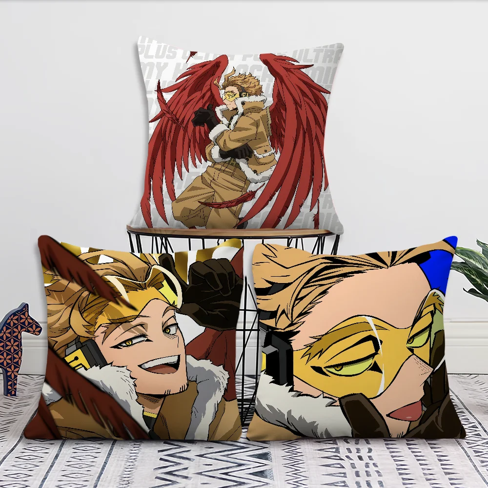 Comic Hot Fanart Anime H-Hawks MHA Chibi Cushion Cover Soft Pillow Case for Sofa Living Room Home Office Decor Protective Covers