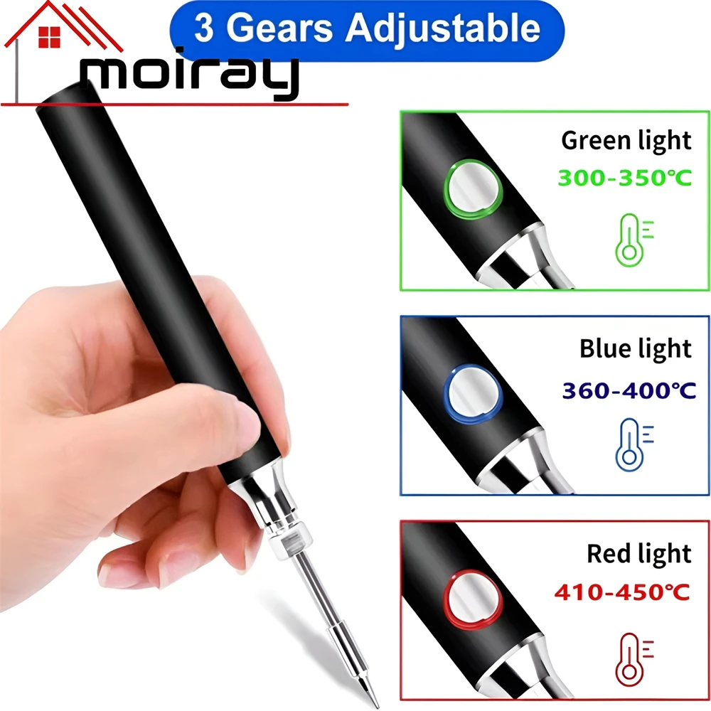 Cordless Soldering Iron Tool Pen Portable USB 5V 8W Electric Powered Kit Rechargeable and Temperature Adjustment