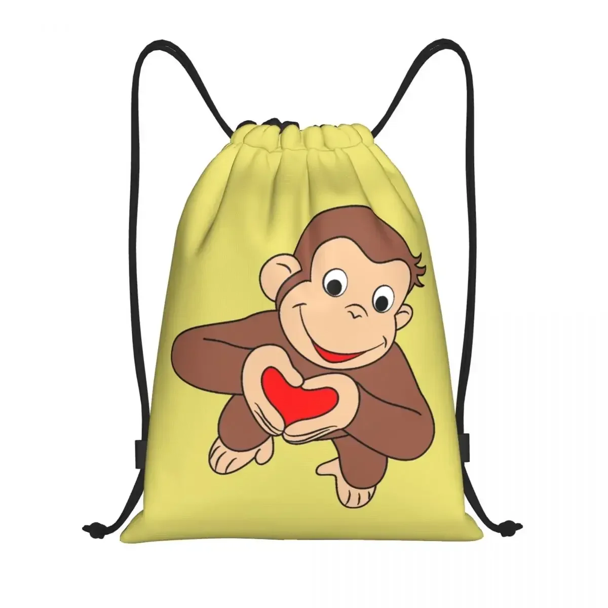 Custom Curious George Cartoon Is All Heart Drawstring Bag Men Women Lightweight Sports Gym Storage Backpack