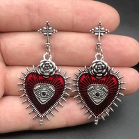 New Cross Occult Diablo Goth Piercing Drop Earrings Personality Rose Heart Oil Gothic Women's Earings Retro Hanging Jewellry