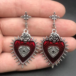 New Cross Occult Diablo Goth Piercing Drop Earrings Personality Rose Heart Oil Gothic Women's Earings Retro Hanging Jewellry