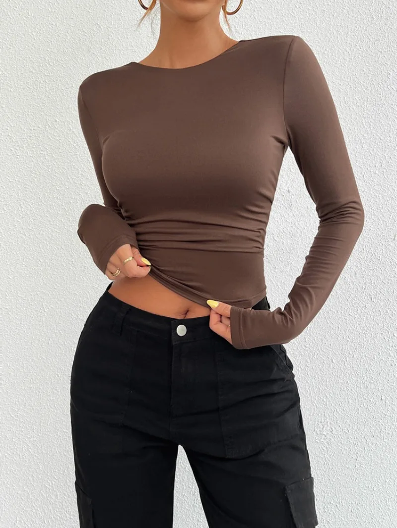 Temperament Slim Round Neck Tops Ropa De Mujer Basic Blouses Clothes T-shirt Feminina Tees Graphic T Shirt Long Sleeve Camisetas