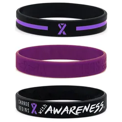 1pc/3pcs purple  thin ribbon  line awareness  rubber bracelet silicone wristband