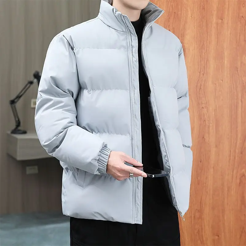 Autumn Winter New Fashion Long Sleeve Stand Collar Solid Parkas Men's Clothing Korean Zipper Warm All-match Simplicity Trend Top