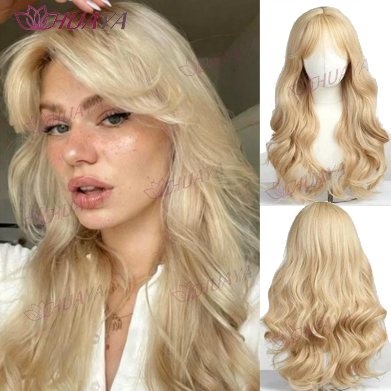 

Women's Synthetic Fiber 28-Inch Light Golden Long Curly Wig, Suitable for Daily, Lolita and Cosplay Wear