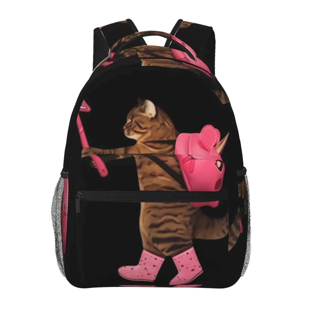 Cartoon Animal School Backpack Center Cat Star Wand Unicorn Backpack Surreal Cute Photo Collage Brown T Sweet Bookbag for Girls