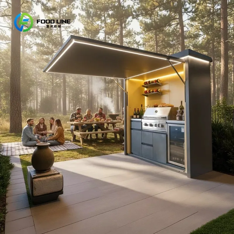Customized Modular Modern Stainless Steel Apartment Outdoor Kitchen Shed Weatherproof BBQ Electric Control