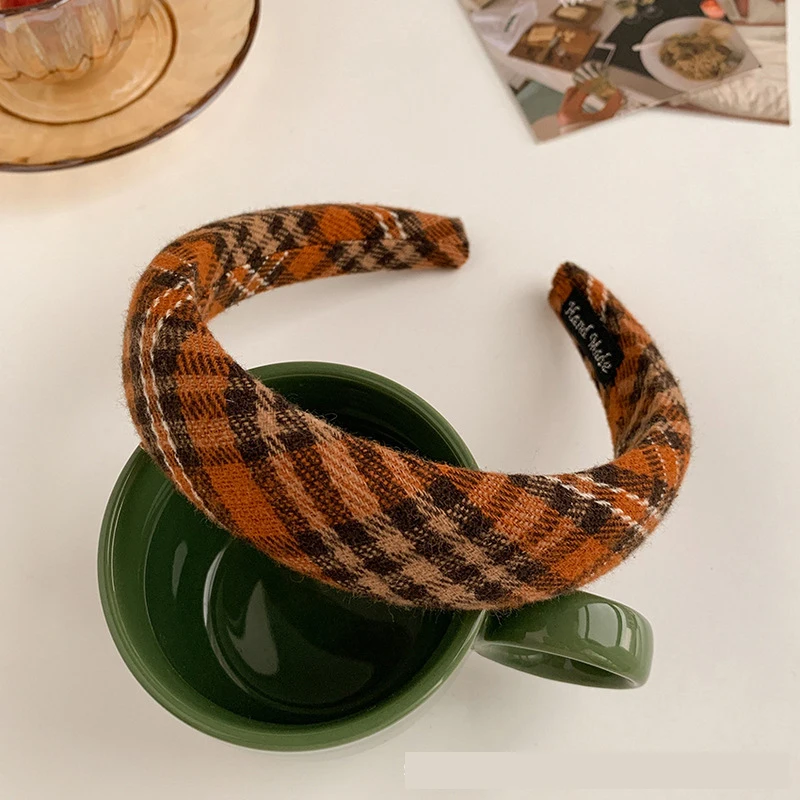 Retro French Tweed Sponge Headband Plaid Autumn Winter Face-washing All-match Simple Outfit Headband Female Accessories