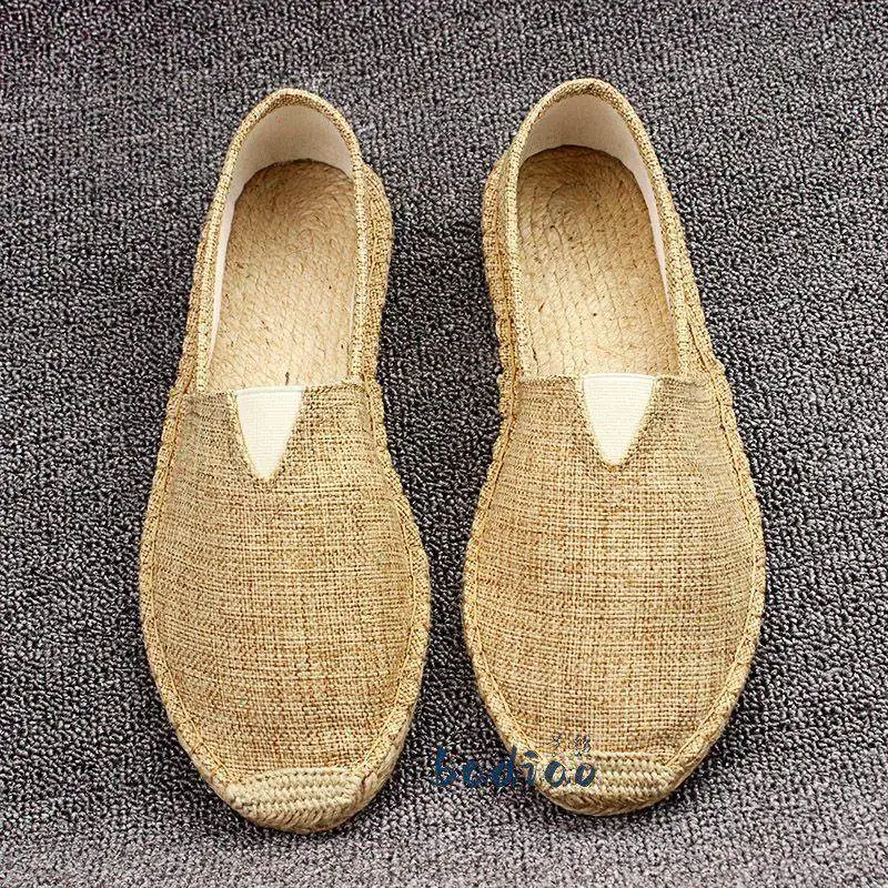 Handmade Casual Breathable Sweat Absorbent Single Shoes Canvas Slip-On Men's Shoes Linen Bottom Grass Woven Shoes for Summer