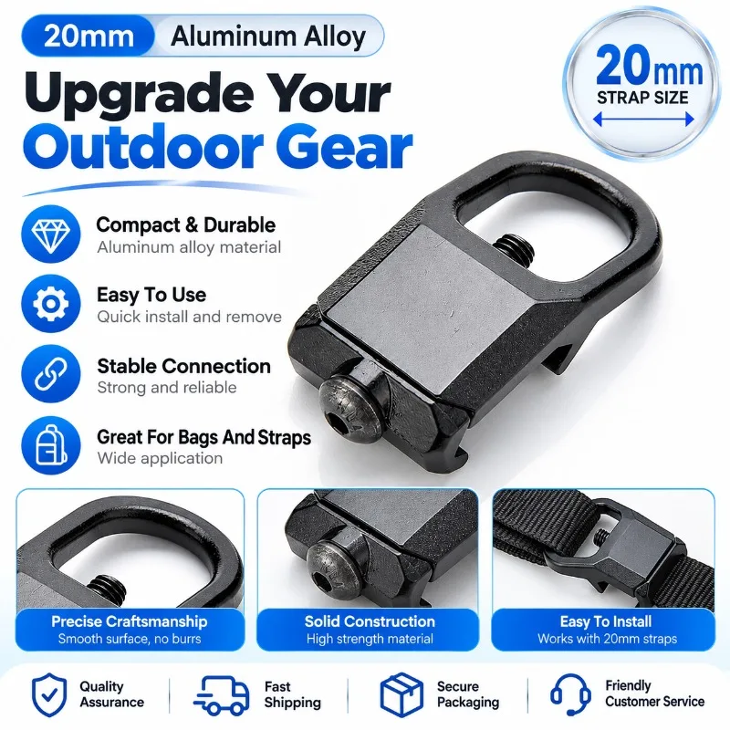 20mm Aluminum Alloy Webbing Strap Buckle Outdoor Fastening Ring Connector for Backpack Accessory