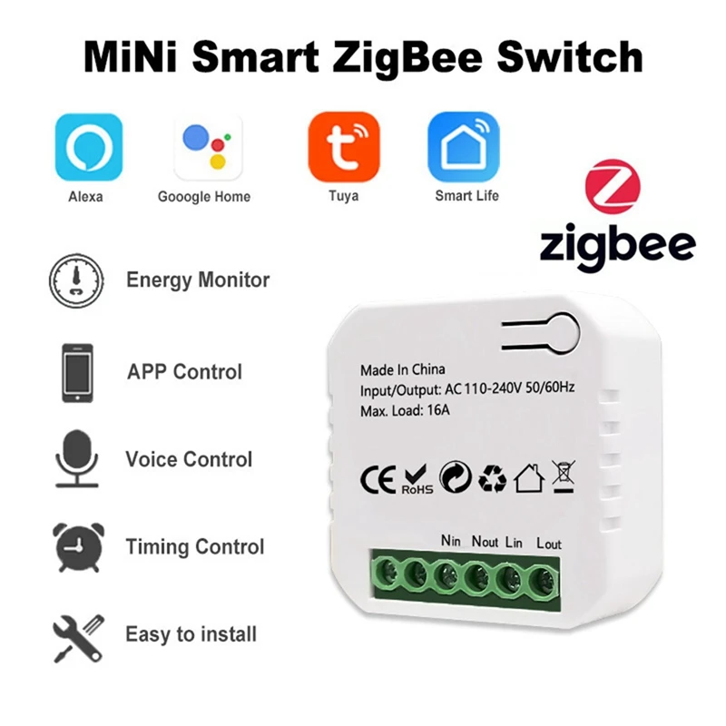 Tuya Smart Life Zigbee interruptor Monitor de energía eléctrica Kwh carril Din 16A temporizador enchufe Mini módulo funciona con Alexa