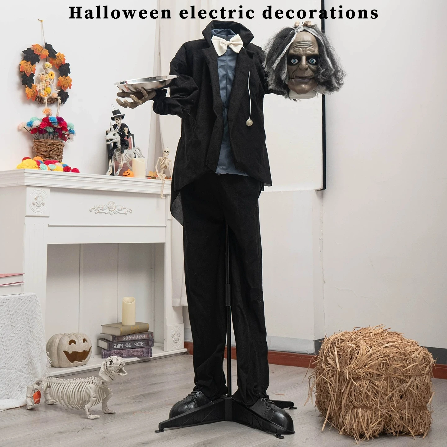 For the shaved butler with the plate, the electric induction luminous sound decorative ornament
