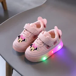 Disney Mickey Mouse Spring Autumn and Winter Children's Lighting Casual Shoes pu Girls and Boys LED Sneakers Board shoes