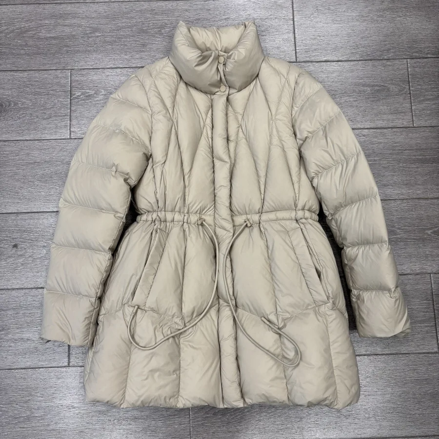 

Winter New White Duck Down Jacket Thermal Drawstring Waist-Adjustable Puff Jacket Medium-Long Down Parka Women