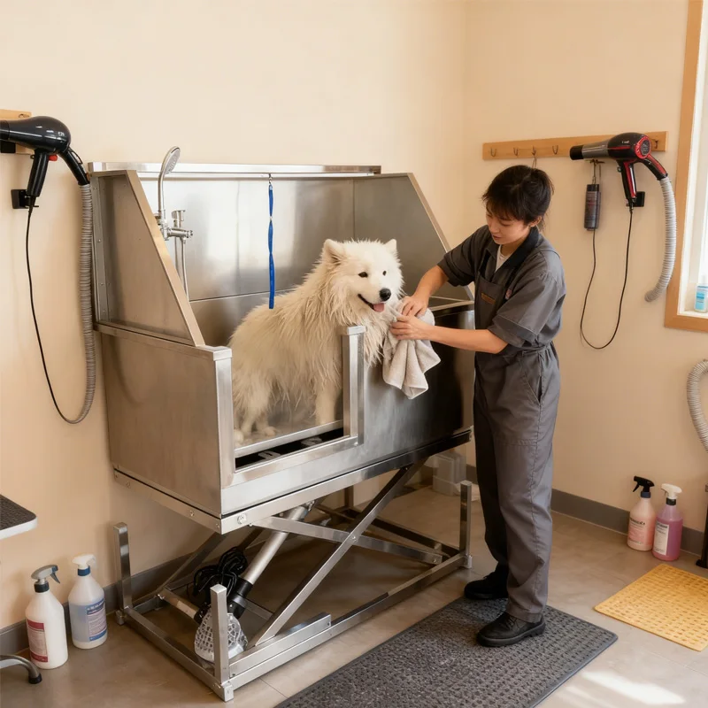 Folding Stainless Steel Pet Wash Bucket Luxury Lifting Dog Grooming Bath Space Saving Suitable for Large Dog Storage Bathrooms