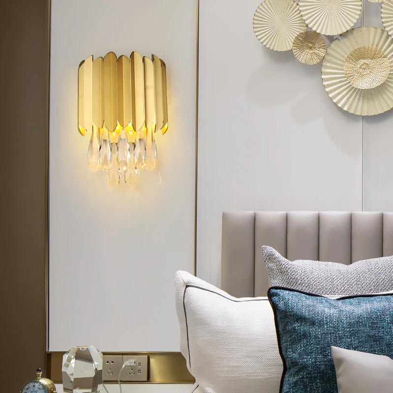 

Scandinavian Crystal Wall Sconce - LED Luxury Lighting for Bedroom & Commercial/Residential, Artistic Backlit Home Decor