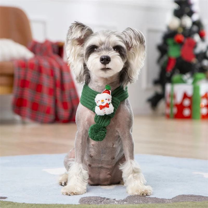 Dog Knitted Scarf Collar Winter Knitting Festival Neck Warmer Thing Puppy Bandanas Scarves For Small Dogs Yorkie Pet Accessories