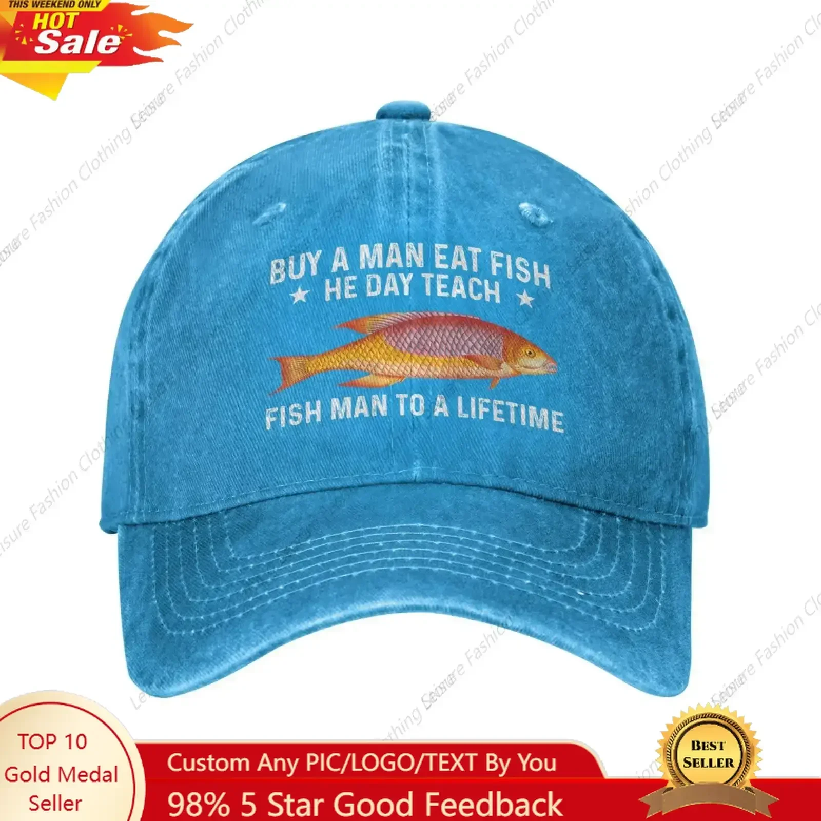 

Buy A Man Eat Fish He Day Teach Fish Man to A Lifetime Hat for Women Baseball Cap Cute Hats