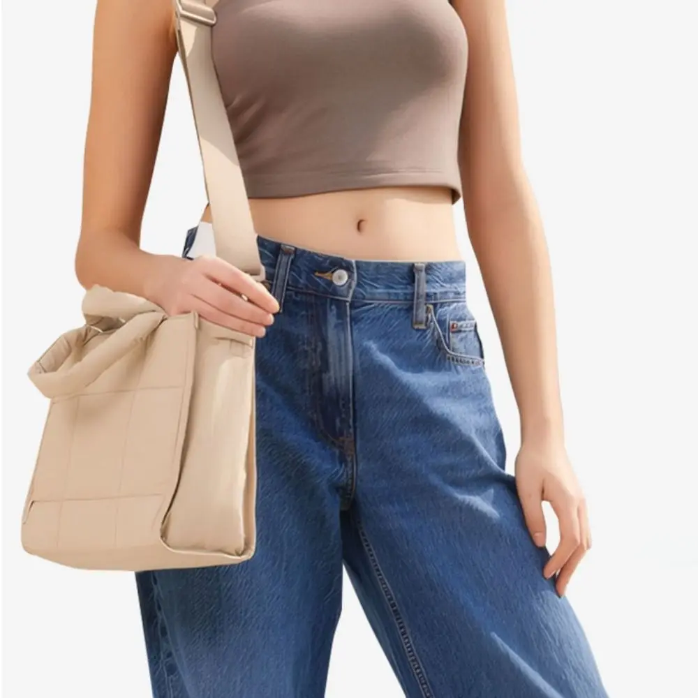 

Casual Quilted Tote Bag Nylon Detachable Strap Puffer Bag Multi-Pocket Large Capacity Shoulder Bag Work