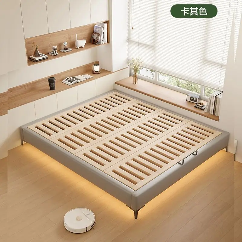 No bedside bed frame, tenon and mortise thickened beech row skeleton, modern simple flush edge double cat scratching skin solid